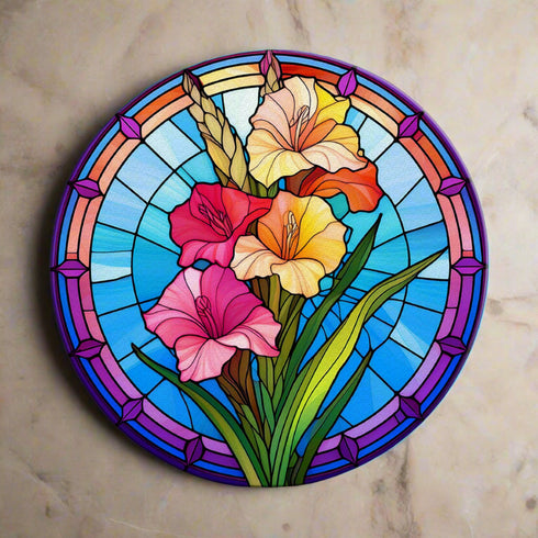 Gladiolus Circular Glass Suncatcher Worktop Saver